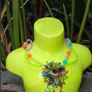 Colorful Beaded Necklace with Eye Pendant